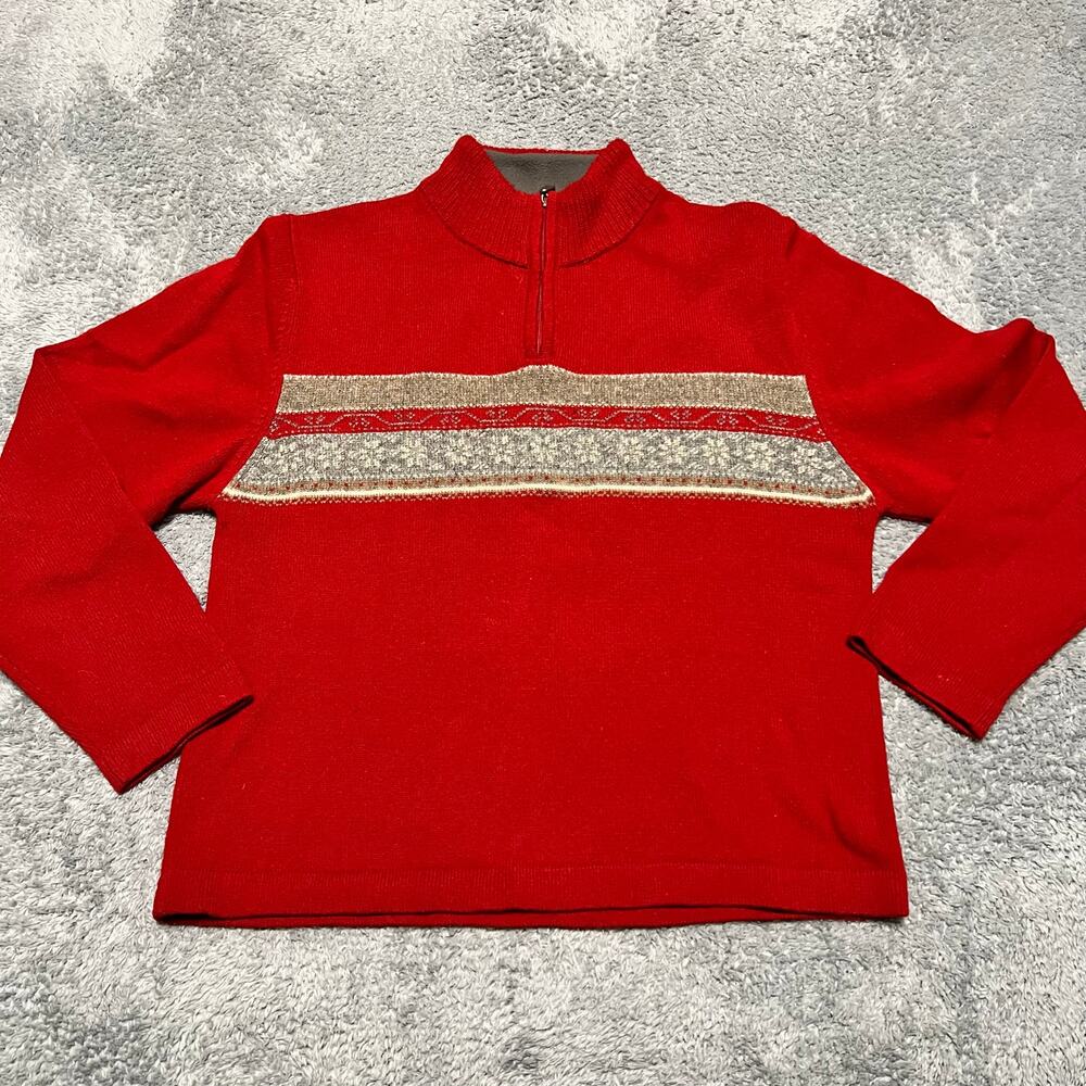 Woolrich Sweater Womens Medium Red Lambs Wool Quarter Zip Aztec